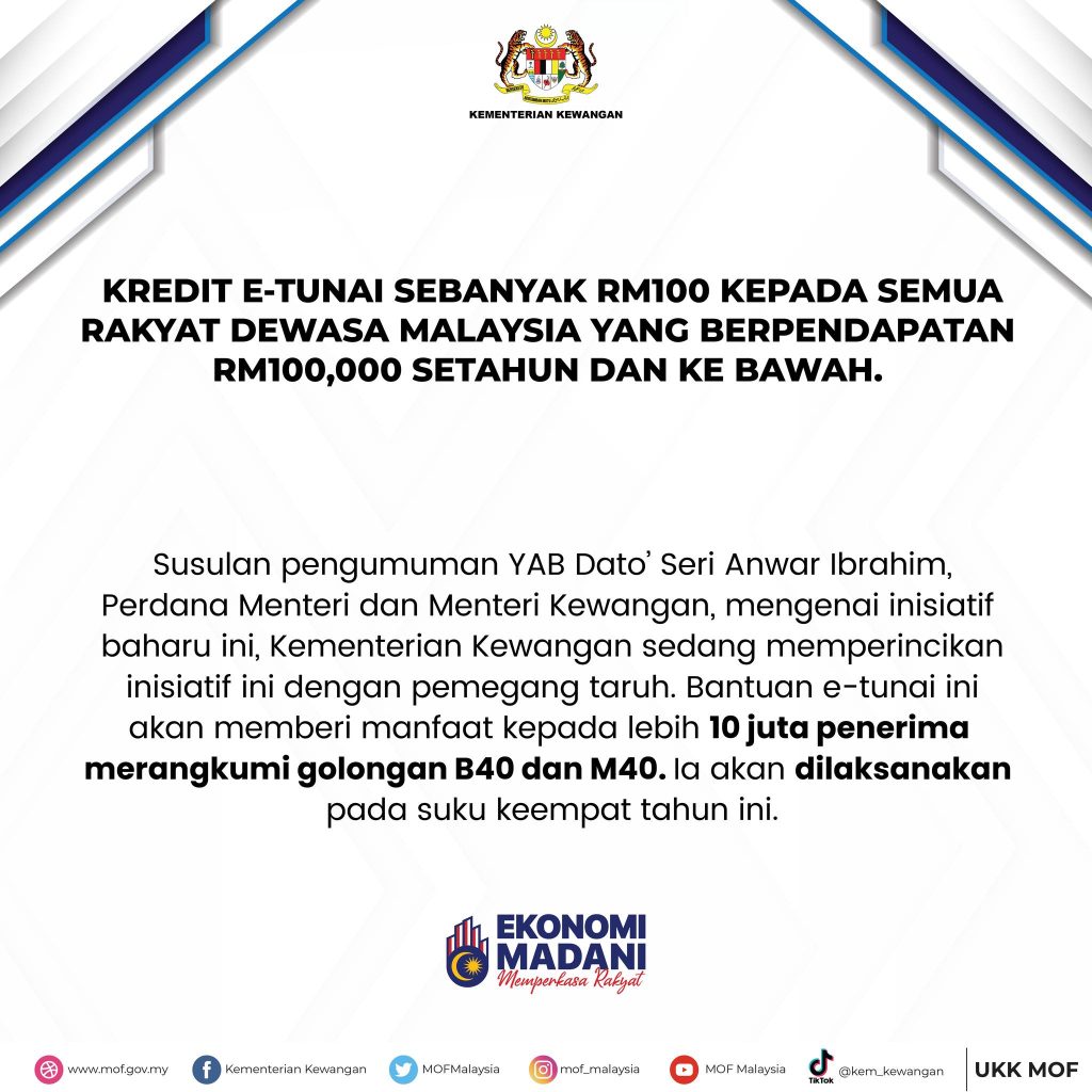 Bantuan Kredit e-Tunai RM100